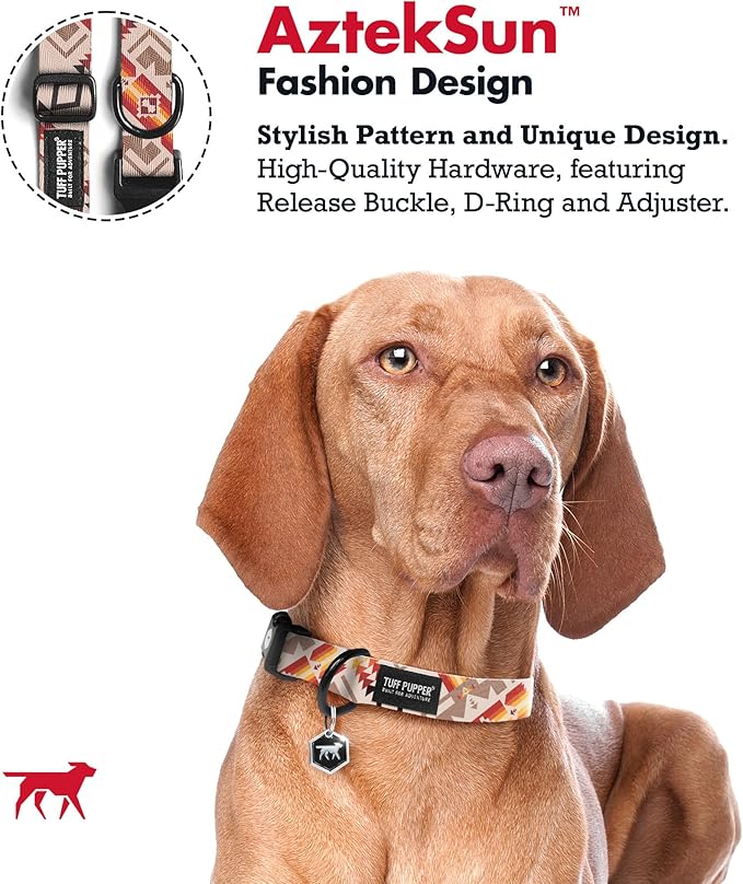 Tuff Pupper Premium Adjustable Dog Collar for Extra Large Boy & Girl Dogs, Stylish Pattern Collars Designed in USA, Quick Release Buckle, AztekSun Print, XL (1.25 Inch Wide x 20-30 Inch Neck)