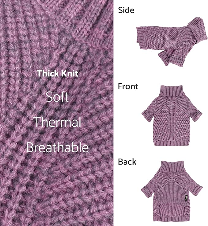 Fitwarm Thermal Knitted Dog Sweater Doggy Winter Coat Pet Clothes Doggie Turtleneck Jacket Puppy Outfits Cat Sweatsuit Lavender Purple Medium