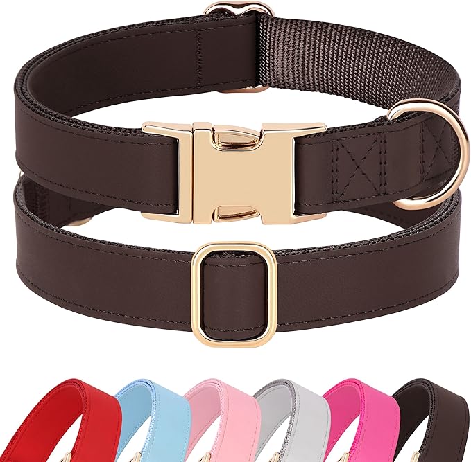 PET ARTIST Bright & Classic Leather Dog Collar, Durable & Heavy Duty Dog Collars with Quick Release Metal Buckle, Adjustable Nylon Padded Pet Collar for Small Dogs, Neck Fit 9-14"