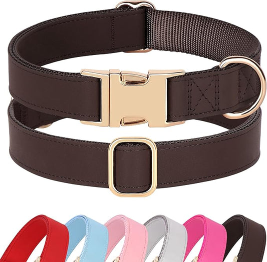 PET ARTIST Bright & Classic Leather Dog Collar, Durable & Heavy Duty Dog Collars with Quick Release Metal Buckle, Adjustable Nylon Padded Pet Collar for Medium Dogs, Neck Fit 13-19"