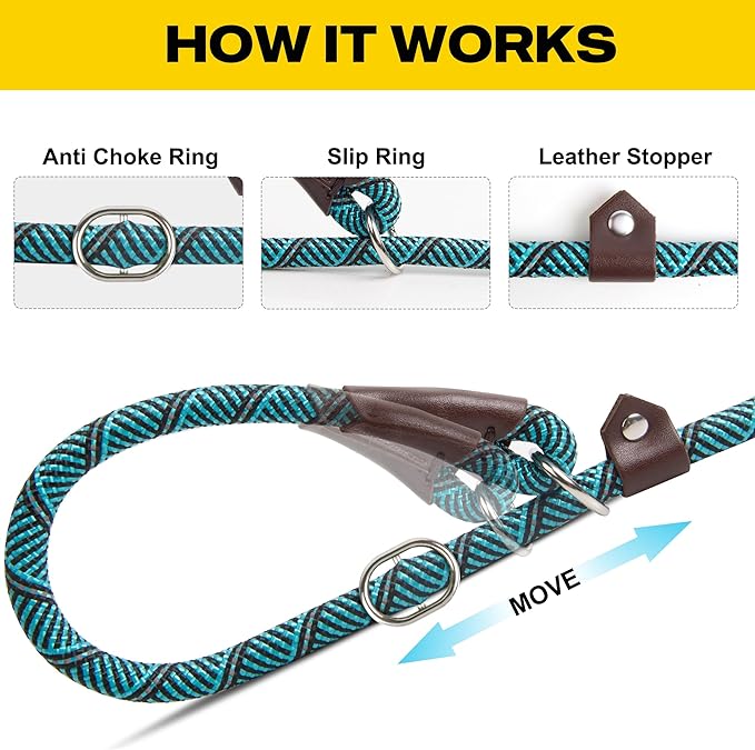 Fida Durable Slip Lead Dog Leash, 6 FT x 1/2" Heavy Duty Loop Comfortable Strong Rope Leash for Large, Medium Dogs, No Pull Pet Training with Highly Reflective, Blue