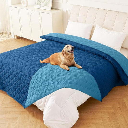 hyha Waterproof Dog Bed Blanket, Soft Pet Blankets, Waterproof Couch Cover for Dogs, Reversible Sofa Covers Washable for Furniture (82x102 Inch, Navy Blue/Blue)