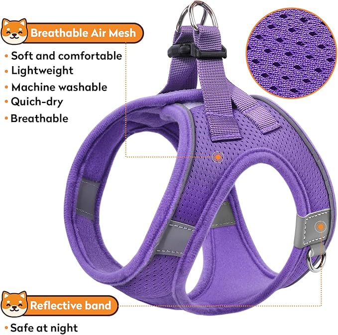 Dog Harness with Leash Set, No-Pull Step-in Reflective Pet Harness with 1 Leash Clips, Adjustable Soft Padded Easy Walk Dog Vest for Small Medium Large Dogs, Cats(Light Purple, XSmall)