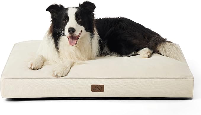 Bedsure Waterproof Dog Beds for Large Dogs - 4 Inch Thicken Up to 80lbs Pet Mat Pillows with Removable Washable Cover, Ivory