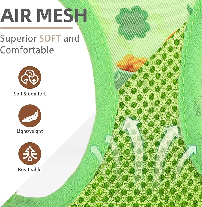 PUPTECK Dog Harness and Leash Set for Small Medium Dogs No Pull Step-in Soft Mesh Puppy Cat Vest Harnesses Reflective at Night, St. Patrick's Green, M