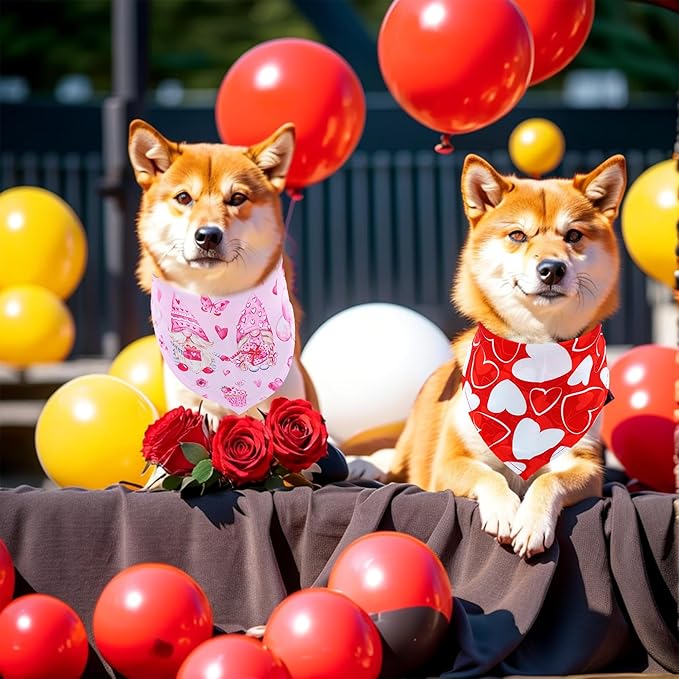 Valentine's Day Dog Bandanas for Small Medium Dogs Breed 25 Inch Heart Lip Rose Dog Bandanas Adjustable Dogs Scarves Grooming M 7 Pcs