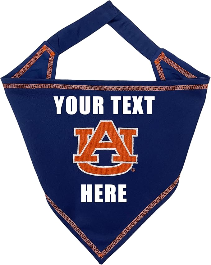 NCAA Auburn Tigers Personalized Tie Bandana for Dogs & Cats, Size Small/Medium. Custom Dog Bandana Scarf Bib for Pet Cat Dog. The Ultimate Game-Day & Party Customizable Bandana