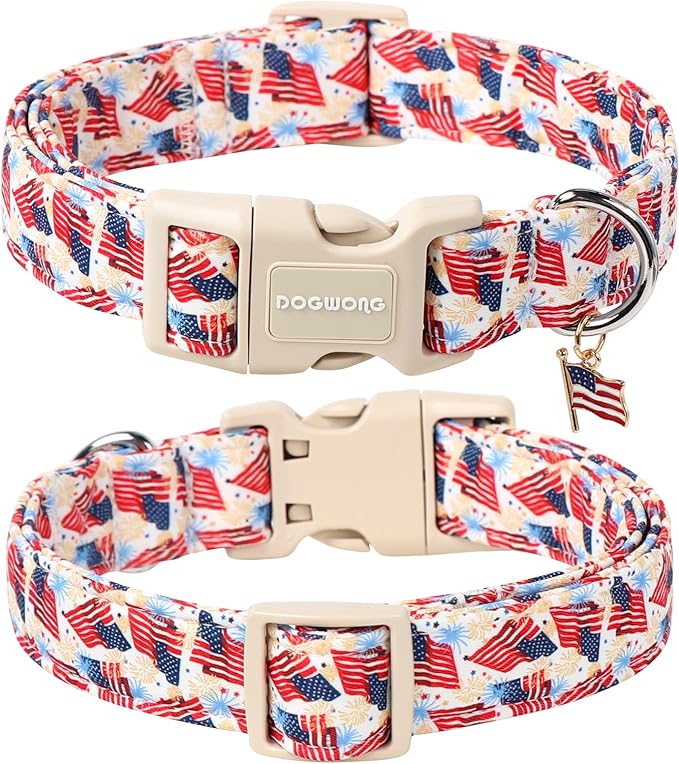 DOGWONG American Flag Dog Collar, Patriotic Independence Day Dog Collar Durable Soft Fabric Pet Dog Collars Boy Puppy Necklace for Small Medium Large Dogs