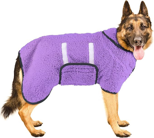 Bienbee Dog Bathrobe, Quick Drying Super Absorbent Dog Robes for After Bath, Warm Keeping Dogs Towel, Dogs Bath Supplies, Light Purple XXL