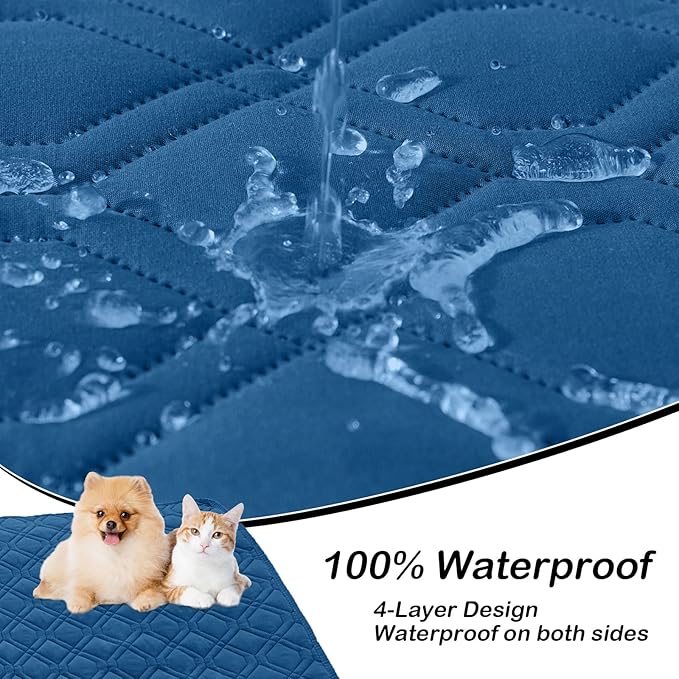 hyha Waterproof Dog Bed Blanket, Soft Pet Blankets, Waterproof Couch Cover for Dogs, Reversible Sofa Covers Washable for Furniture (30x53 Inch, Navy Blue/Blue)