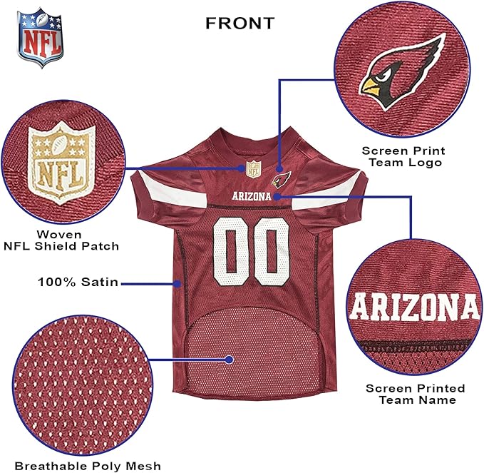 Pets First NFL Arizona Cardinals Dog Jersey, Medium. Best Football Jersey Costume for Dogs & Cats. Licensed Shirt