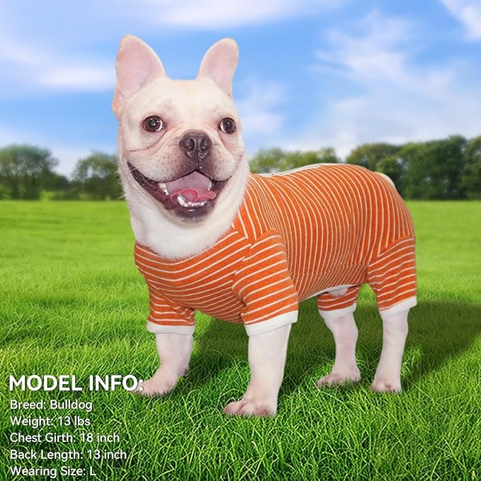 TONY HOBY Female/Male Pet Dog Pajamas Stripes 4 Legged Dog pjs Jumpsuit Soft Cotton Dogs Clothes(XS, Orange+White-Boys)