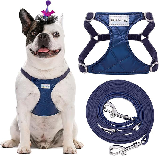Puppytie No Pull Dog Harness with Multifunction Dog Leash,Soft Adjustable No Choke Escape Proof Pet Harness Vest for Medium Dogs,Glossy Sapphire Blue,M