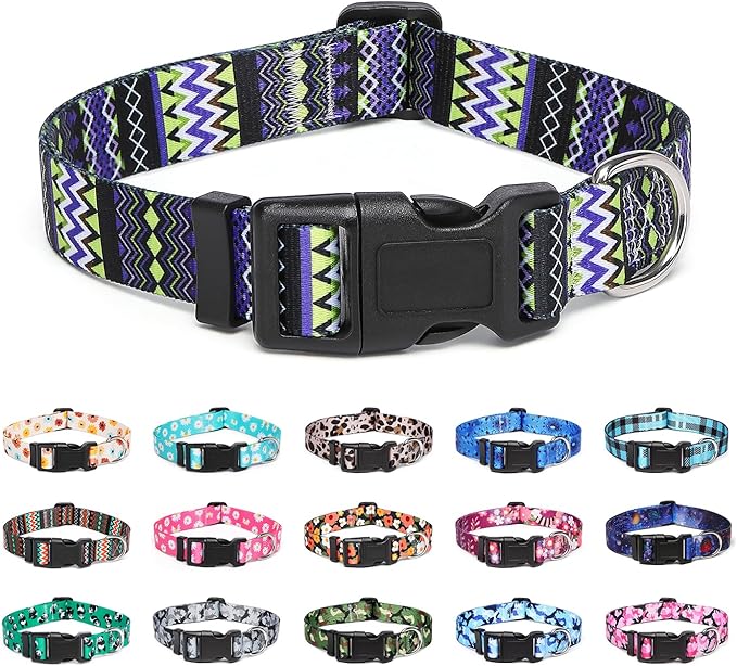 Adjustable Dog Collar with Patterns, Ultra Comfy Soft Nylon Breathable Pet Collar for Small Medium Large Dogs (M, Tribal Violet)