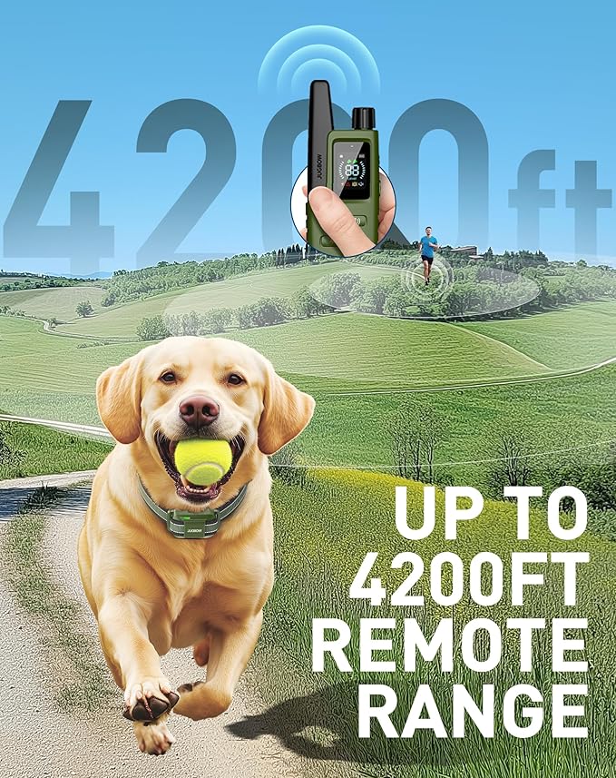 Jugbow Dog Shock Collar - 4200FT Dog Training Collar with Remote for 5-120lbs Small Medium Large Dogs, IPX8 Waterproof E Collar with 4 Training Modes, Security Lock, Rechargeable Shock Collar Green