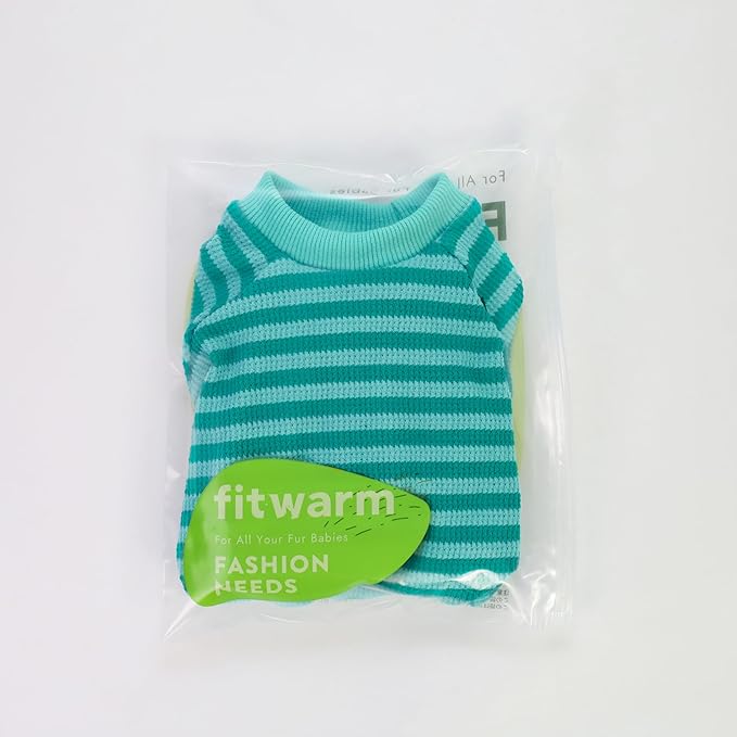 Fitwarm Green and Teal Striped Dog Pajamas, Waffle Dog Clothes for Small Dogs Girl Boy, Puppy Onesie with Feet, Pet Cat Outfit, XXL