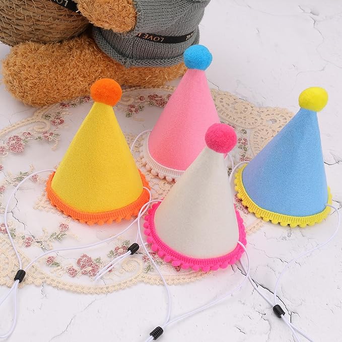 Dog Birthday Hat Set for Small Medium Dogs Cat Puppies, Mini Party Hat with Adjustable Headbands, Cute Pet Hat with Pompons for Birthday Christmas Party Decoration Accessories (Mini 2.5 inch 20pcs)