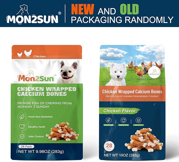MON2SUN Dog Treats, Chicken Wrapped Calcium Bones Without Rawhide, 2.3 Inch Training Treats for Teeth Cleaning and Fresh Breath, Chews for Puppy and Small Dogs (28 Count - Pack of 1)