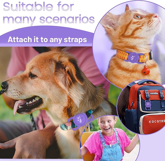 SANKALA Airtag Dog Collar Holder, [1 Pack] Waterproof Dog Airtag Holder, Silicone Full Body Covered Anti-Lost Protective Apple Air Tag Holder for Pet Collar - Fits All Width Collars, Dark Purple