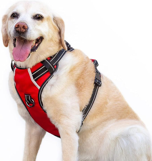 No Pull Dog Harness, Reflective Walking Dog Harness with Easy Control Handle and Front & Back Clips,Adjustable Breathable Soft Padded Dog Vest Harness for Large Medium Small Dogs,RED,XL