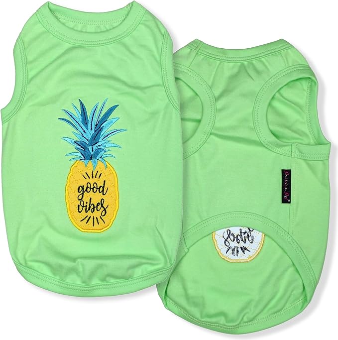 Parisian Pet Dog Tshirt - Embroidered “ Good Vibes “ Tank Top - 100% Cotton and Lightweight Dog Clothes - Sleeveless Tee Shirts - Machine Washable Shirt for Large Dogs - Pet Vest - L