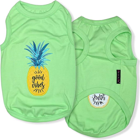 Parisian Pet Dog Tshirt - Embroidered “ Good Vibes “ Dogs Apparel - 100% Cotton and Lightweight Dog Clothes - Sleeveless Doggy Tee Shirts - Machine Washable Shirts for Medium Dogs - Pet Vest - M