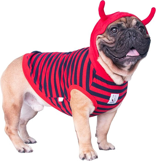 iChoue Little Devil Fire Ant French Bulldog Costumes Hoodies Clothes Outfits Funny Cosplay Winter Coats Sweaters Pullovers for Small Medium Dogs Frenchie Pug English Boston - Red, Large Plus