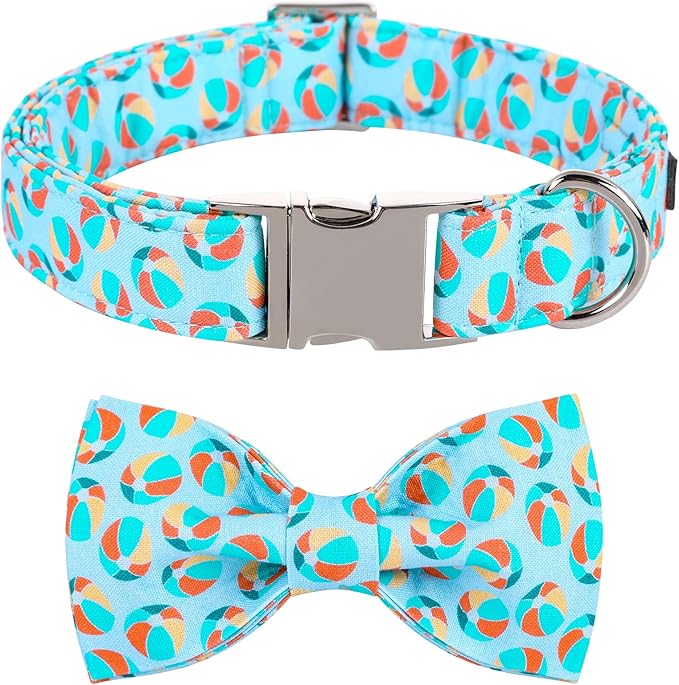Lionet Paws Summer Dog Collar with Bowtie - Cute Cotton Detachable Bowtie Dog Collar with Metal Buckle for Large Dog Girl Boy, L, Neck 16-24in
