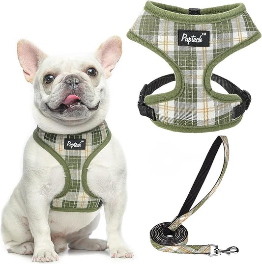 PUPTECK Soft Mesh Dog Harness and Leash Set Pet Puppy Cat Comfort Padded Vest No Pull Harnesses, Olive Green, S