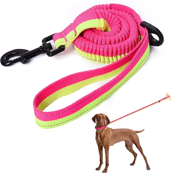 Mile High Life | Bungee Dog Leash | Gentle Pull Training Lead | Soft Comfort Texture | 3-5 Feet | for Dogs/Cats Under 20 lb (Lime/Pink)