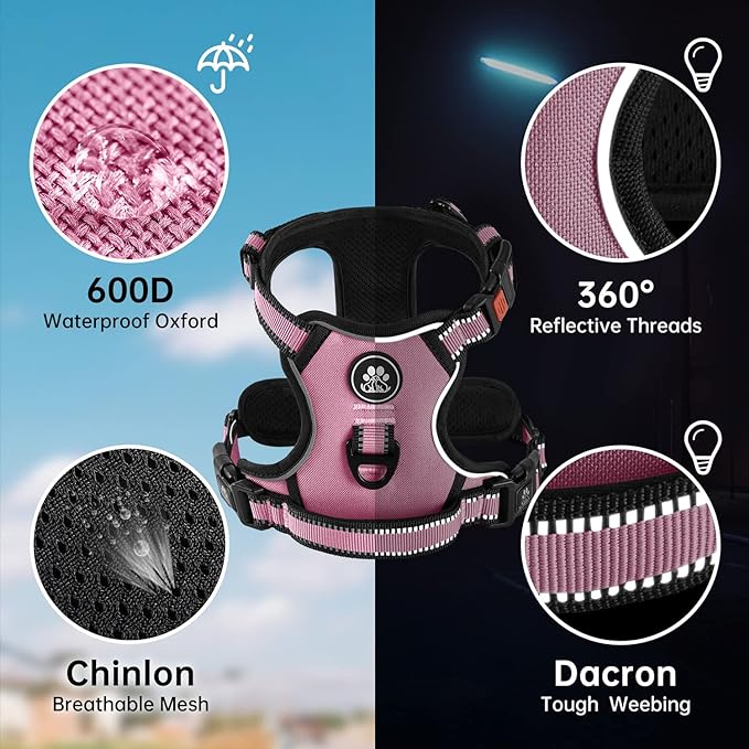 NESTROAD No Pull Dog Harness,Adjustable Oxford Dog Vest Harness with Leash,Reflective No-Choke Pet Harness with Easy Control Soft Handle for Small Dogs(X-Small,Pink)