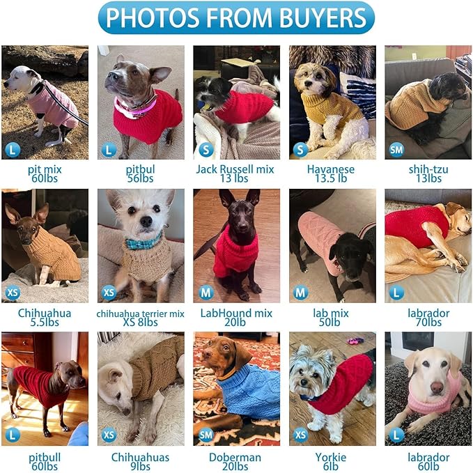 Mihachi Turtleneck Dog Sweater - Winter Coat Apparel Classic Cable Knit Clothes with Leash Hole for Cold Weather, Ideal Gift for Pet in New Year