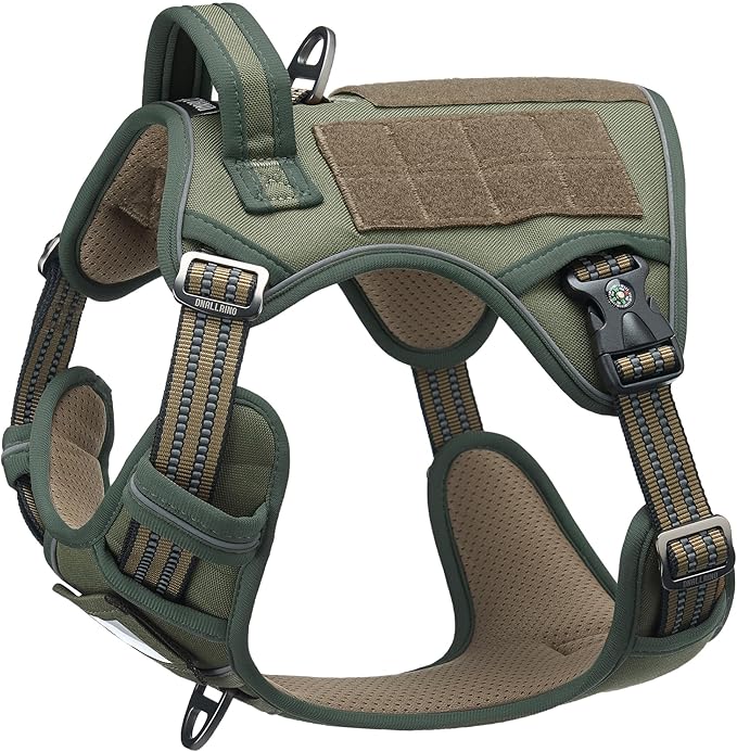 Tactical Dog Harness for Medium Large Dogs, Green Dog Harness with ID Card, Reflective Hiking Harness for Training Easy Control Dog Vest with Handle Green