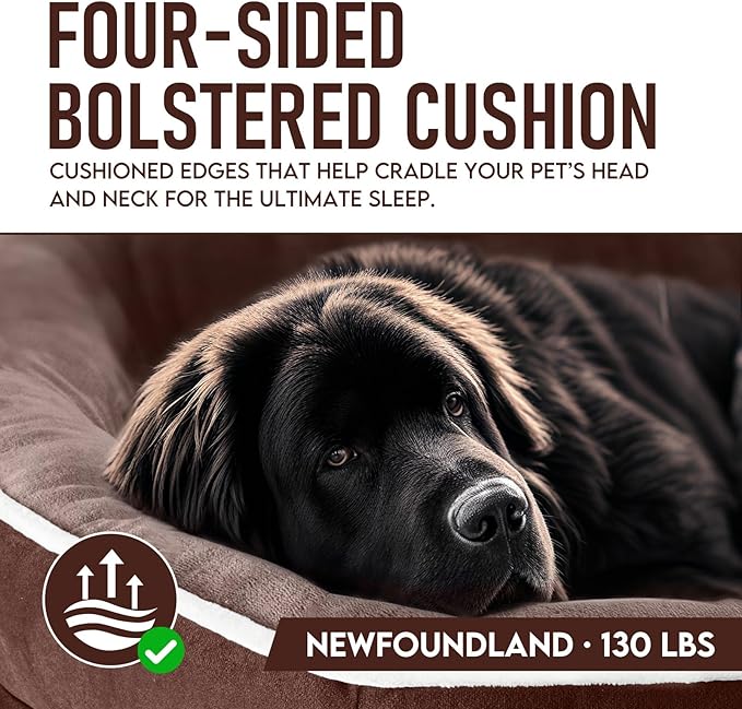 OhGeni Orthopedic Big Dog Couch XX-Large Sized Pet Beds for Fathers Gifts with Comfort Foam Support, Soft Indestructible Fabric, Machine Washable Waterproof Removable Cover, 48-Inch (Brown)