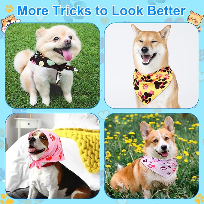 72 Pcs Dog Bandanas Bulk for Summer Adjustable Washable Pet Triangle Scarf Soft Kerchief Bib for Summer Holiday Pet Costume Accessories (Dog Paw Print)