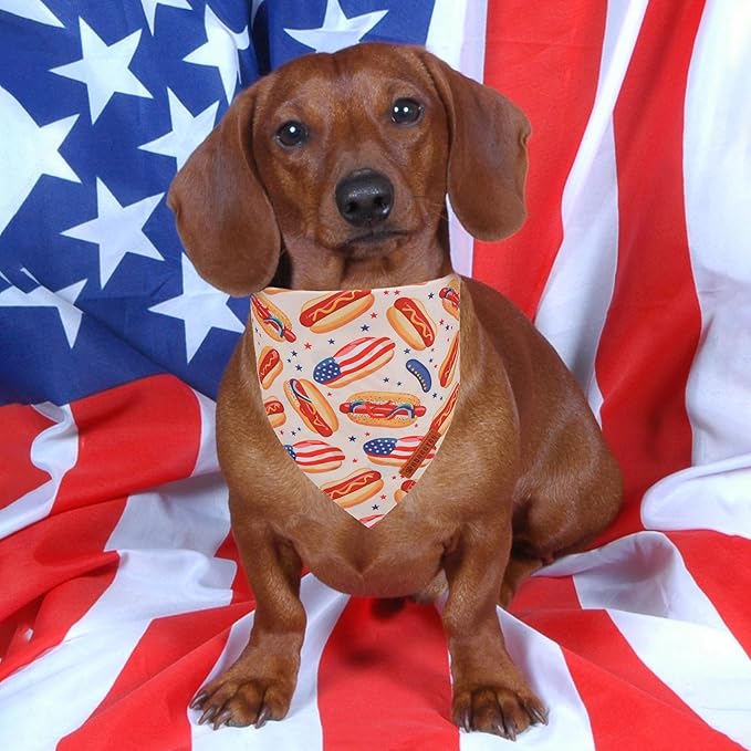 ADOGGYGO American Flag Dog Bandana, Ice Cream Hamburg Flag Pet Scarf, Premium Durable Fabric, Patriotic 4th of July Bandanas for Extra Large Dogs Pets (X-Large)