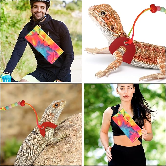 Bearded Dragon Carrier and Leather Leash, Adjustable Harness and Reptile Small Pet Coral Fleece Backpack for Outdoor Travel Walking Rest - Red