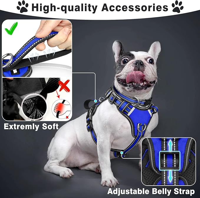 WINSEE Pet Harness Collar and Leash Set, All-in-one Reflective Dog Harness No Pull with Adjustable Buckles for Puppies, Small, Medium, Large, and Extra-Large Dogs (Medium, Dark Blue)