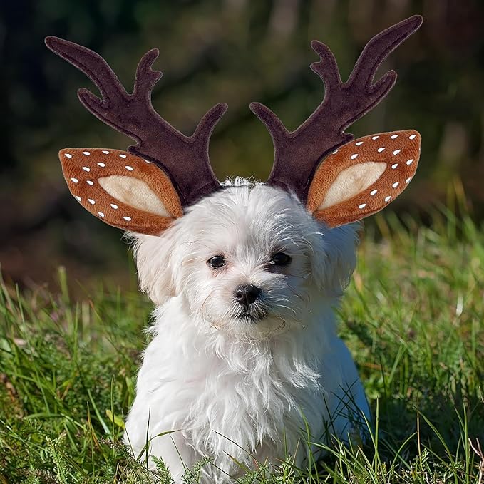 KUDES Dog Cat Christmas Reindeer Antlers Headband Classic Adjustable Elk Hat Headwear Pet Deer Cospaly Costumes Accessories (S(for Cats and Small Dogs))