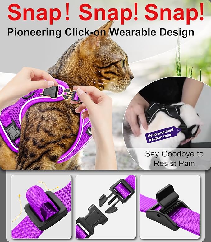 Cat Harness and Leash for Walking Escape Proof Soft Adjustable Cat Leash Breathable Comfortable Vest Easy to Wear Kitten Harness for Outdoor Travel Purple XS
