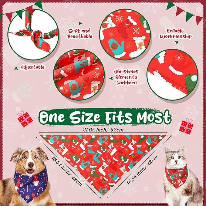 Amylove 120 Pcs Dog Bandanas Bulk Holiday Triangle Dog Pack Puppy Kerchief Bandana Adjustable Pet Scarf for Pet Cat Costume Accessories Decor Summer(Snowman)