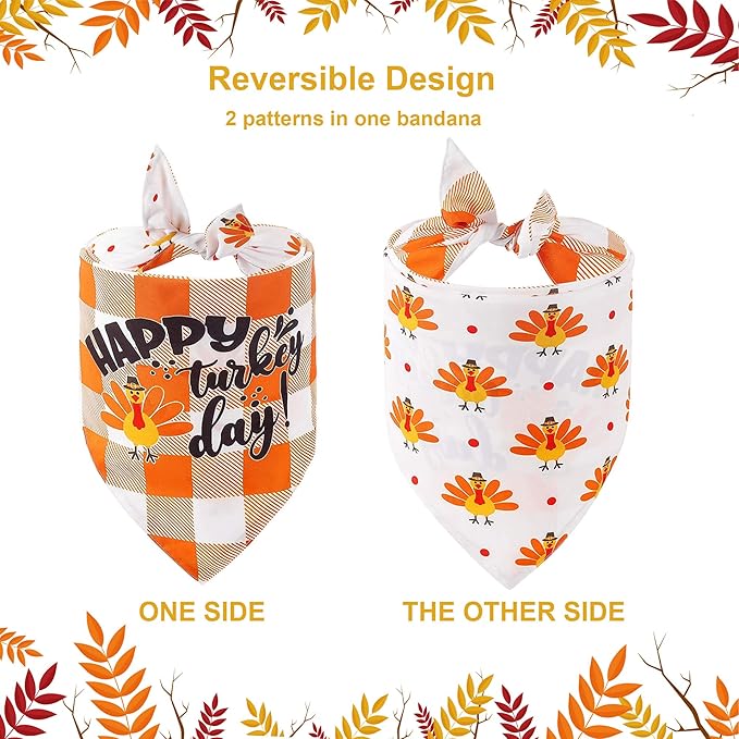 ADOGGYGO Thanksgiving Dog Bandana Fall Autumn Pet Bandana Reversible Triangle Bibs Scarf Accessories for Medium Large Dogs Pets (Large, Thanksgiving)