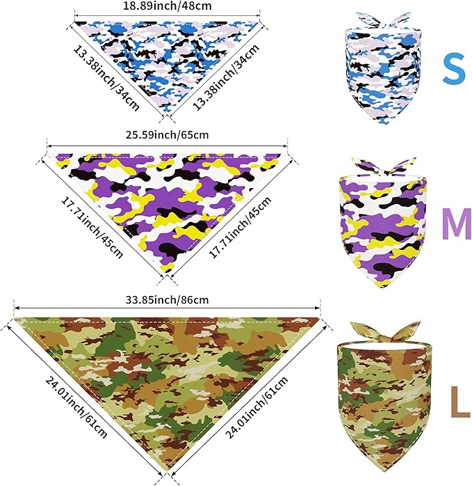 10PCS Dog Bandanas Camouflage Camo Military for Small XS Breed Dog Pink Purple Yellow Blue Kerchief Triangle Bibs Head Scarves for Boys and Girls Grooming Costume