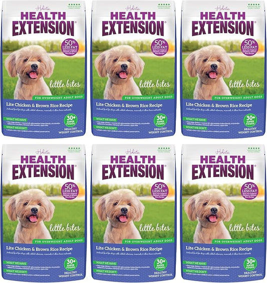 Health Extension Little Bites Lite Chicken & Brown Rice Dry Dog Food (4 lb / 1.8 Kg) - Natural with Probiotics and Superfoods for Overweight Adult Dogs (Pack of 6)