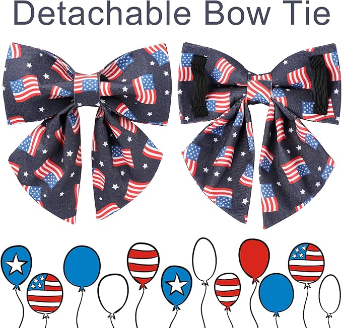 Patriotic Dog Collar with Bow Tie, 4th of July Bowtie Dog Collar, American Flag Collar for Small Boy Girl Dog, Comfortable Summer Bowtie Collar with Metal Buckle, S