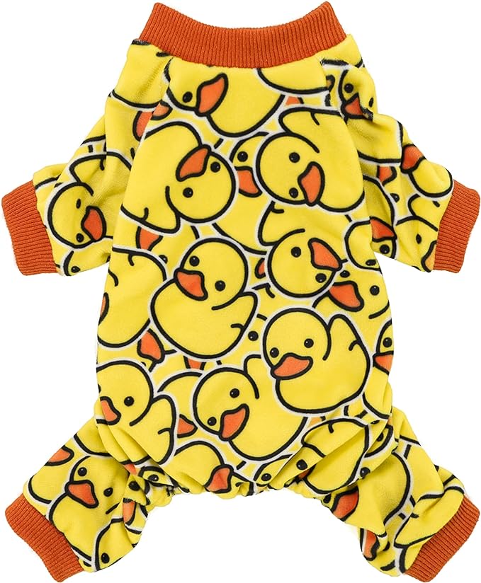 Fitwarm Funny Duck Dog Pajamas, Dog Winter Clothes for Small Dogs Girl, Lightweight Velvet Pet Jumpsuit, Cat Onesie, Yellow, XL