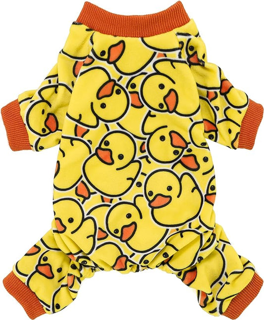 Fitwarm Funny Duck Dog Pajamas, Dog Winter Clothes for Small Dogs Girl, Lightweight Velvet Pet Jumpsuit, Cat Onesie, Yellow, Medium