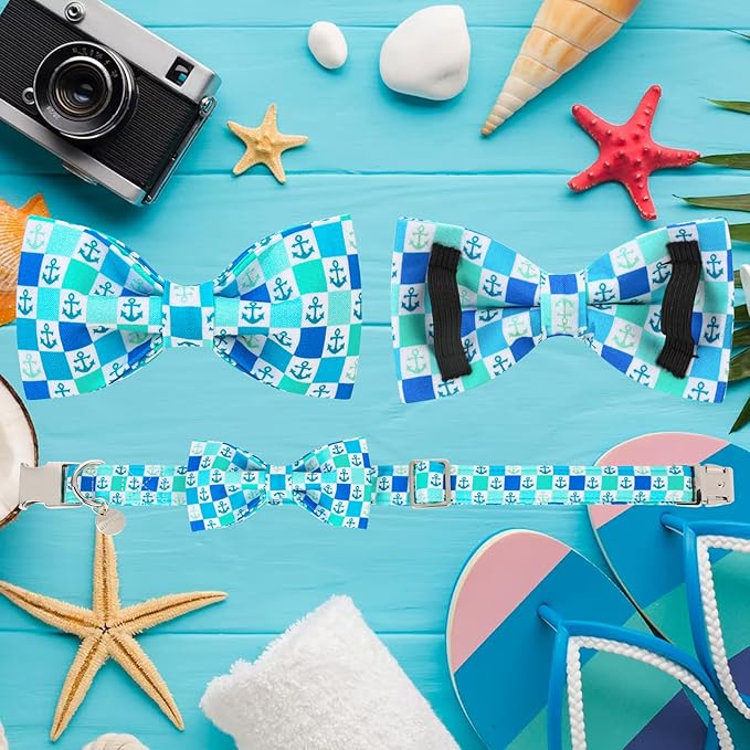 Dog Collar with Bow Tie, Comfortable Cotton Summer Dog Bowtie Collar, Durable Metal Buckle Cute Pet Collar for Puppy Girl Boy Dog or Cat, XS