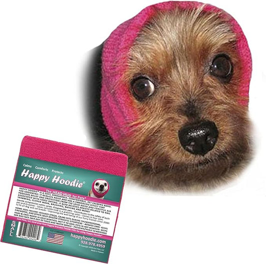 Happy Hoodie The Original Dog & Cat Calming Band, Anxiety Relief/Noise Protection-Grooming-Thunder-Fireworks (Small, Pink)