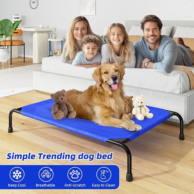 Simple Trending Raised Bed for Extra Large Dog, Waterproof XL Pet Cot, Breathable Big Bed Load 400lb, Blue